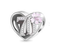 13 16 18 21 30 40 50 60 70 80 Birthday Camellia Flower Heart Bead Pendant 925 Sterling Silver Dangle Compatible With Pandora Moments Charm Bracelet (70 70th Birthday Camellia Flower Love Heart)