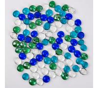 13-16mm 380 Pcs Small Glass Pebbles, 2 lbs Flat Marble Beads, Vase Filler Stones Fire Glass Pebbles Artificial Gemstones Decorative Glass Stones for Aquarium, Flowerpot, Landscaping