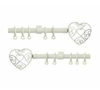 13-16mm Cream Extendable Metal Curtain Pole Set with Heart Style Finials Brackets & Rings (120cm - 210cm)