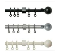 13-16mm Extendable Metal Curtain Pole Set with Ball Finials Brackets & Rings (120cm - 210cm, Cream)