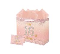 13” 16th Birthday Gift Bag Pink Sweet 16 Gift Bag for Girls