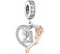 13 18 21 30 40 50 60 70 80 Birthday Age Anniversary Rose Flower Love Heart Charm Bead Pendant 925 Sterling Silver Compatible With Pandora Charm Moments Bracelet (21st Birthday Charm)