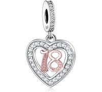 13 18 21 30 40 50 60 70 80 Birthday Age Anniversary Rose Gold Love Heart Charm Bead Pendant 925 Sterling Silver Compatible With Pandora Charm Moments Bracelet (18th Birthday Charm)