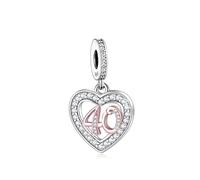 13 18 21 30 40 50 60 70 80 Birthday Age Anniversary Rose Gold Love Heart Charm Bead Pendant 925 Sterling Silver Compatible With Pandora Charm Moments Bracelet (40th Birthday Charm)