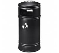 13.2" Outdoor Metal Trash Bin with Ashtray | Durable Waste Receptacle for Parks, Streets, Schools & Public Areas | Easy-Clean Grooved Panel & Sturdy Plastic Base