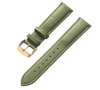 13-22mm Litchi Grain Cowhide Strap Men's and Women's Soft Leather Watch Strap Accessories, Olive Green Gold, 15mm