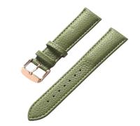 13-22mm Litchi Grain Cowhide Strap Men's and Women's Soft Leather Watch Strap Accessories, Olive Green Rose, 18mm