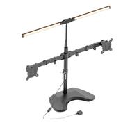 13-32″ Dual Monitor Stand for Desk with Adjustable LED Desk Lamp, Free-Standing Monitor Mount (22 lbs/Arm) - Two-Screen Ergonomic Mount with Reading Lamp