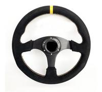 13" (330mm) Flat-Bottom Sport Steering Wheel - Genuine Leather with Red/Yellow Stitching - Universal Car & PC Gaming Wheel - Racing Style Upgrade(Suede-yellow omp)