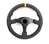 13" (330mm) Flat-Bottom Sport Steering Wheel - Genuine Leather with Red/Yellow Stitching - Universal Car & PC Gaming Wheel - Racing Style Upgrade(Leather-yellow Omp)