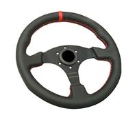 13" (330mm) Flat-Bottom Sport Steering Wheel - Genuine Leather with Red/Yellow Stitching - Universal Car & PC Gaming Wheel - Racing Style Upgrade(Red rim-Omp)