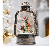 13.4" Christmas Snow Globe Lantern with Swirling Glitter Christmas Decorations Indoor, Cardinals & Rotating Tiny Animal Lighted Musical Snow Globes for Home Decoration USB Powered or Battery Operated