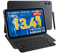 13.4 inch Android 15 Tablets 2025 with Keyboard and Pen, Best Large Screen Tablet Laptop 2 in 1 with Gemini AI for Gaming, 24GB RAM+256GB ROM, 120Hz,10000mAh，Octa-Core,with case, Stylus Tablet