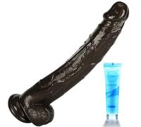 13.4-Inch Huge Thick Dildo, Realistic Big Dildo with Full Shaped Balls, Strong Suction Cup and Soft Flexible Shaft, Monster Dildo G Spot Penis Adult Sex Toys for Women- Black