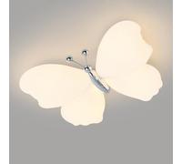 13.4in LED Ceiling Light with White Acrylic Wings 3 Color Modes Modern Chrome or Gold Kids Room Ceiling Lamp Soft Glow Decorative Lighting for Girls Boys Nursery Playroom(Chrome,34cm)