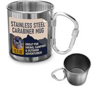 13.5 Oz Camping Mug with Carabiner Handle - Clip-On & Lightweight Design, Stainless Steel Camping Cup for Backpacking, Hiking & Travel - Packable Metal Coffee Mug for Hot & Cold Tea, Soup & Cocoa