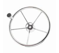 13.5in 5 Spoke Stainless Steel Boat Steering Wheel with Control Knob, Universal Marine Steering Wheel Replacement for Boats, 3/4in Tapered Shaft with Black Plastic Center