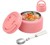 13.5oz Soup Thermo for Hot Food Kids Insulated Vacuum Food Jar with Buckle Lid,Wide Mouth Leakproof Stainless Steel Lunch Container with Spoon-Pink