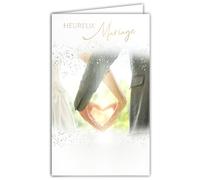 13-6170 Happy Wedding Congratulations to the Bride and Groom Card with Envelope for Heterosexual Couple Man/Woman Holding Hands 2 Hands Heart Shaped - Made in Europe