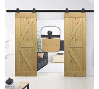 13.6FT Sliding Barn Door Hardware Kit - Double Track System Steel Easy Install - Ideal for Home Office Rustic Decor Smooth Operation Stylish Space-Saving Solution