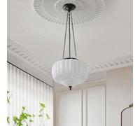 13.7" Large Schoolhouse Hanging Milk Glass Pendant Light Black White Mid Century Chandelier Vintage Farmhouse Chain Ceiling Suspended Lamp Compatible with Dinning Room Restaurant Hallway Adj