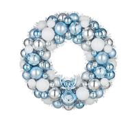 13.78 Inch Christmas Ball Wreath Ornaments, Christmas Garland with Deer, Shatterproof Xmas Hanging Decoration for Door Wall Mantel Holiday Party Decor (Blue White Silver)