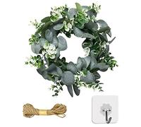13.8 Inch Artificial Eucalyptus Wreath Front Door Eucalyptus Wreath Spring Summer Green Wreath with White Berries Green Leaf for Window Front Door Patio Garden Wall Decor