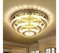 13.8 Inch Flush Mount Ceiling Light, Modern Crystal LED Chandelier- Crystal ChandeliersTriple Layered Round with Warm White 3000K, Energy Saving Indoor Lighting for Living Room Bedroom Kitchen