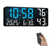 13.8in Large Digital WallClock with Remote Control,Dual Alarm Big LED Screen Dispaly,Night Light,Humidity,Date,Week