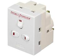 13 A 3 Way 3 Gang Switched Surge Protected 3 Pin UK mains Plug-In Adapter with Neon Switch On Off Indicators White