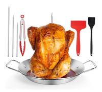 13" Al Pastor Skewer for Grill, Gyro Pan with Skewer, BBQ Vertical Skewer Pan, Stand Rack for Tacos, Shawarma, Kebabs, Gyros, with 3 Removable (9/10/12) Barbecue Spikes, 2 Oil Brushes & Barbecue Tongs
