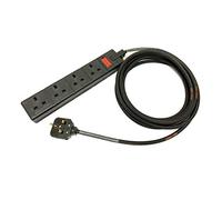 13 Amp 4-Gang Mains Power Extension Lead - Masterplug/Permaplug Black - 1.5mm² Heavy Duty H07RN-F Rubber Cable - 13A HO7 (1 Metre)