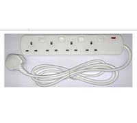 13 AMP 4-Way 2 Meter Extension Lead with Individual Neon Switches | Surge Protection | 2m Power Cable | Ideal for Home, Office & Appliances | White