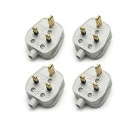 13 Amp UK 3-Pin Plug Rewireable Mains Power Plug with Solid Brass Pins, BS1363 Fused Replacement Electrical Plug with Secure Cord Grip for 250V Power Cable (White 4 Pcs)