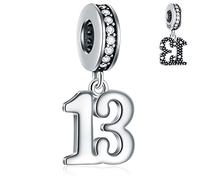 13 Birthday Dangle Charms fits Pandora DIY Bracelet, 925 Sterling Silver 13th Anniversary Pendant Beads with Birthstones, Number 13 Years Bday Gift for Grandson/Granddaughter/Girl