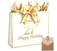 13" Birthday Gift Bag with Tissue Papers Card, Designed with Handles for Women Men Kids, 1st -100th (White, 21st)