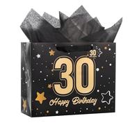 13" Black 30th birthday gift bag with tissues and cards, suitable for birthday parties and anniversary celebrations. Medium-sized gift bag (1 Black PCS)