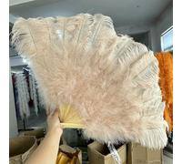 13 Bones Ostrich Feather Fan 90cm*60cm Vintage Folding Burlesque Fans Bellydance Customized Colourful Crafts Fan with Feathers-Champagne-Left Hand