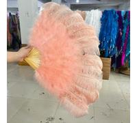 13 Bones Red Big Ostrich Feather Fan Hand Held Folding Colored Plume Fans Perform Dance Party Wedding Show Props Decoration-Shrimp Pink-100CM 2PCS