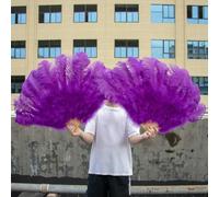 13 Bones White Ostrich Feathers Fan 130CM for Carnival Stage Performance Dancer Props Fluffy Ostrich Feather Hand Folding Fan-Purple-Big Fan 1PC