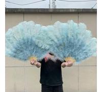 13 Bones White Ostrich Feathers Fan 130CM for Carnival Stage Performance Dancer Props Fluffy Ostrich Feather Hand Folding Fan-Light Blue-Big Fan 1PC