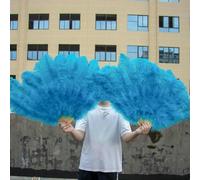 13 Bones White Ostrich Feathers Fan 130CM for Carnival Stage Performance Dancer Props Fluffy Ostrich Feather Hand Folding Fan-Lake Blue-Big Fan 2PCS