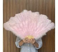 13 Bones White Ostrich Feathers Fan 130CM for Carnival Stage Performance Dancer Props Fluffy Ostrich Feather Hand Folding Fan-Light Pink-Big Fan 1PC