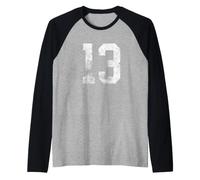 13 Cool Distressed Birthday Lucky Number Player 13th Raglan Baseball Tee