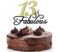 13 & Fabulous Birthday Cake Topper Black Gold Glitter Cake Topper for 13th Happy Birthday Anniversary Wedding Party Decoration Supplies