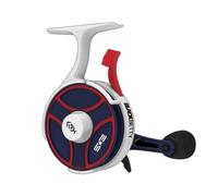 13 FISHING - Freefall Ghost Maverick - Inline Ice Fishing Reel - Red, White & Blue Color - Right Hand Retrieve - BBFFGWUSA-2.5-RH