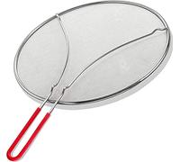 13" Grease Splatter Screen for Cooking | Stainless Steel Oil Splatter Guard and Ultra-Fine Mesh Protects Skin from Burns | Silicone Red Handle