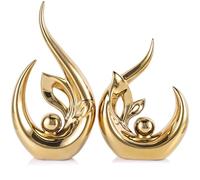 13" H Bright Gold Abstract Sculptures Home Decor, Ceramic Art Statue Cool Stuff to Put on Shelves&tv Stand Decor, Gold Accent Entertainment Center, for Fireplace Coffee Table Dining Table Decorate