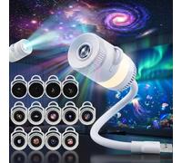 13-in-1 Galaxy Projector, HD 5D Holographic Night Light OceanProjector | 360° Space Starry Sky USB Projection Plug and Play Ceiling Projector Lamp (with 13 Films) for Bedroom, Car