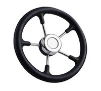 13 Inch 5 Spoke Marine Steering Wheel, Stainless Steel Boat Steering Wheel With Black Pu Foam Grip, Fit 3/4 Inch Tapered Shaft, 15 Degree For Boat Pontoon Yacht BLACK PU FOAM